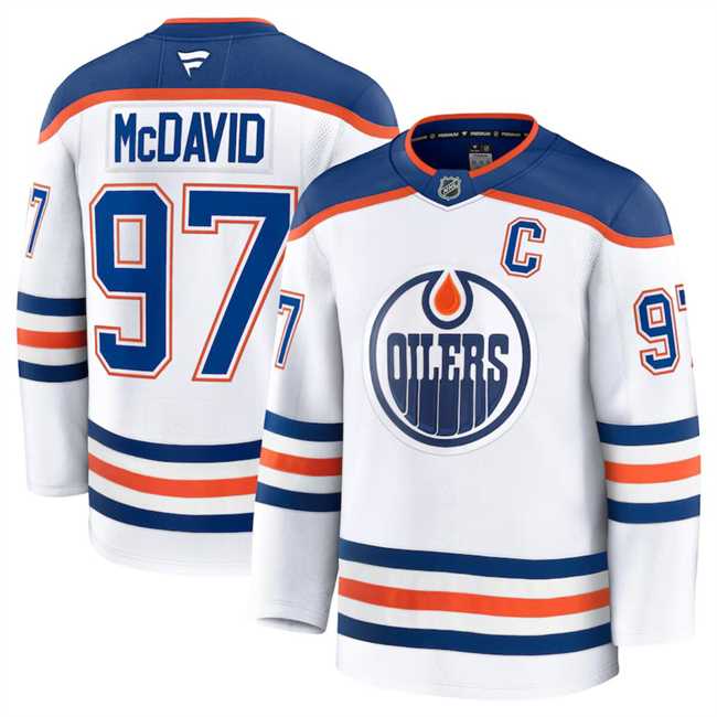 Men%27s Edmonton Oilers #97 Connor McDavid White 2024-25 Away Stitched Hockey Jersey Dzhi
